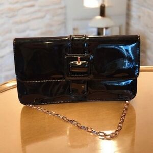 LOFT by Ann Taylor Women Patent Leather Black Shoulder Bag Chain